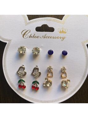 New 6 Pairs of Stud Earrings Cherry Mickey Mouse